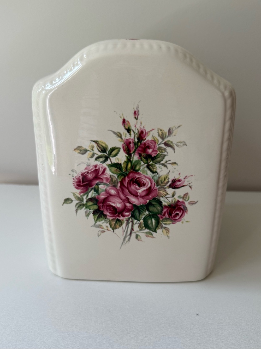 Vintage Floral Ceramic Napkin Holder - Pink Rose Bouquet
